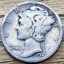 1921 Mercury Dime misaligned die error where obverse and reverse are visibly offset from their standard alignment